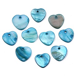Подвески из натуральных пресноводных ракушек, окрашенные, сердце, голубой, 12.5x13x2 мм, отверстие : 1.5 мм
