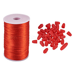 Cavo del poliestere, cordoncino di raso rattail, con la bobina, per la fabbricazione di gioielli di perline, con fermagli in plastica a strappo, rosso, 2.5mm, circa 100m/rotolo, 1rotolo