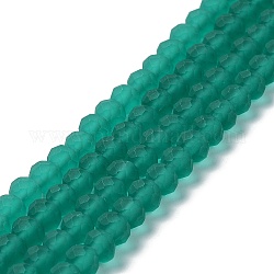 Chapelets de perles en verre transparente  , facette, mat, rondelle, sarcelle, 8mm, Trou: 1mm, Environ 65~68 pcs/chapelet, 15.7~16.1 pouce (40~41 cm)