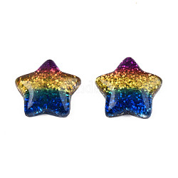 Rainbow Resin Cabochons, with Glitter Powder, Star, Colorful, 16x16x5mm