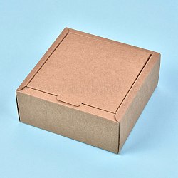 Scatola regalo di carta kraft, scatole pieghevoli, quadrato, Burlywood, prodotto finito: 15x15x6.3 cm, dimensione interna: 13x13x6 cm, dimensioni spiegate: 43.1x43.1x0.03 cm e 37.5x24x0.03 cm