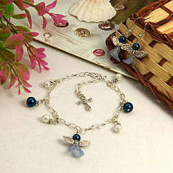 Belle robe de mariée ange ensembles de bijoux: boucles d'oreilles et bracelets, bleu marine, bracelets: environ 270 mm de long, Boucles d'oreilles: environ 40 mm de longueur