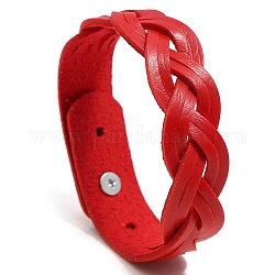 Imitation cuir bracelets de corde tressés, avec accessoire en alliage, rouge, 8-7/8 pouce (22.5 cm)