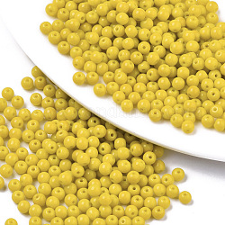 Perles de verre de couleurs opaques, ronde, jaune, 4x3mm, Trou: 1mm, environ 4500 pcs / sachet 