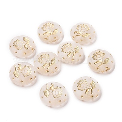 Beschichtung Acryl-Perlen, goldenen Metall umschlungen, matt, flach rund mit Blume, Mokassin, 18x5 mm, Bohrung: 1.8 mm, ca. 399 Stk. / 500 g