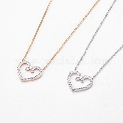 304 Stainless Steel Pendant Necklaces, with Polymer Clay Rhinestone, Heart, Mixed Color, 17.7 inch(45cm)