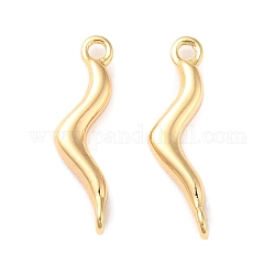 Brass Connector Charms, Wave Shape Links, Real 18K Gold Plated, 16x4.5x2.5mm, Hole: 1.2mm