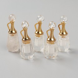 多面カット天然の水晶のペンダント  開閉可能な香水瓶  ゴールデントーン真鍮パーツ  41~43x16~17x15~16mm  穴：10mm  容量：1ml（0.03液量オンス）