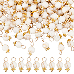 ARRICRAFT 100Pcs Natural Freshwater Shell Charms, with Golden Tone Alloy & Brass Findings, Round, Old Lace, 12.5x6mm, Hole: 3mm