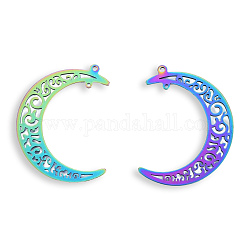 Ion Plating(IP) 201 Stainless Steel Pendants, Moon, Rainbow Color, 40x34x1.5mm, Hole: 1.5mm