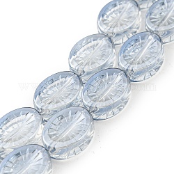 Chapelets de perles en verre électroplaqué, perle plaquée lustre, ovale avec des fleurs, bleu acier clair, 14x10.4x4.8mm, Trou: 1.2mm, Environ 45 pcs/chapelet, 25.04 pouce (63.6 cm)