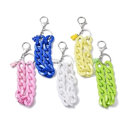 Porte-clés en chaîne gourmette en acrylique, avec breloque ours en résine et porte-clés fendus en alliage, couleur mixte, 17.7~18 cm