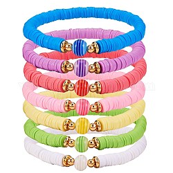 Ensembles de bracelets extensibles faits à la main en argile polymère heishi perles, bracelets preppy empilables surfing wave pour femmes, couleur mixte, diamètre intérieur: 2-1/8 pouce (5.5 cm), 7 pièces / kit