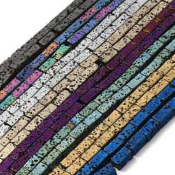 Fili di perle di roccia lavica naturale elettrodeposta, rettangolo, colore misto, 8x4x4mm, Foro: 1 mm, circa 51pcs/filo, 16.38''~16.54'' (41.6~42 cm)