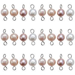 Sunnyclue 30 piezas encantos de conector de perlas naturales de agua dulce, pepitas de enlaces, con acero inoxidable chapado en color 304 bucles dobles de acero inoxidable, color de concha, 14x6~7.5x3.5~5mm, agujero: 1.5~2.5 mm