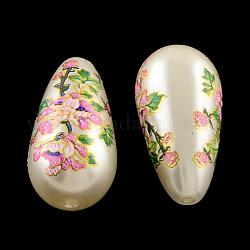 Perle acriliche stampate con fiori a goccia, perle imitazione perla, opaco, orchidea, 21.5x11mm, Foro: 1.5 mm