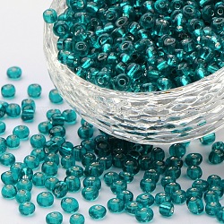 6/0 perline di vetro, foro tondo argento rivestito, tondo, verde mare chiaro, 4mm, Foro: 1.5 mm, su 6639 pc / pound