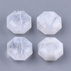Acrylic Beads, Imitation Gemstone, Faceted, Octagon, Clear & White, 16x16x9.5mm, Hole: 2mm