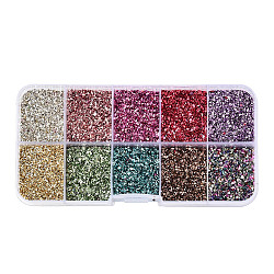 10 griglia di perle di chip di vetro elettrolitico, nail art accessori decorativi, Senza Buco, colore misto, 1~3x1~2x0.5~1.5mm