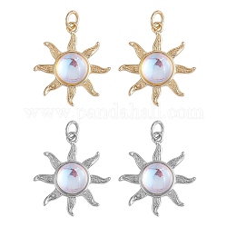 4Pcs 2 Colors Glass Pendants, with Brass Findings and Jump Ring, Sun, Platinum & Golden, 22.5x20x5.5mm, 2pcs/color