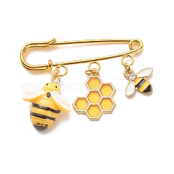 Broche breloques abeille et nid d'abeille en émail, goupille de sécurité en fer épinglette pour vêtements de sac à dos, or, 42.5x50x5mm
