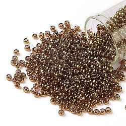 Cuentas de semillas redondas toho, Abalorios de la semilla japonés, (421) lustre dorado rosa transparente, 8/0, 3mm, agujero: 1 mm, acerca 222pcs / botella, 10 g / botella