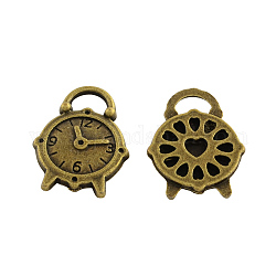 Tibetan Style Alloy Clock Pendant Rhinestone Settings, Cadmium Free & Nickel Free & Lead Free, Antique Bronze, Fit for 1mm rhinestone, 23x17.5x3mm, Hole: 4x7mm, about 337pcs/1000g