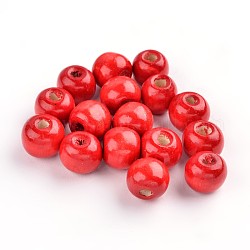 Des perles en bois naturel, teinte, ronde, rouge, 12x10.5mm, Trou: 3mm, environ 1800 pcs/1000 g