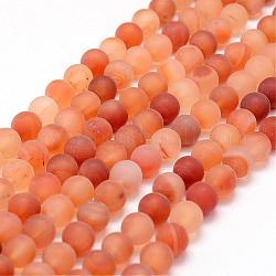 Chapelets de perles en cornaline mate naturelle, ronde, teints et chauffée, rouge, 6mm, Trou: 0.8mm, Environ 65 pcs/chapelet, 15.1 pouce