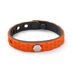 Bracelets plats en cordon de silicone, bracelet réglable en perles hexagonales pour hommes femmes, rouge-orange, 9.92 pouce (25.2 cm)