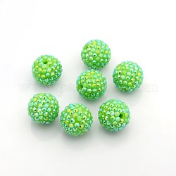 Perles de boule en gypse avec strass en résine, couleur ab , ronde, vert clair, 20x18mm, trou: environ 2.5 mm