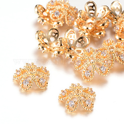 5-Blütenblatt Messing Perlkappen, mit Strass, Blume, Kristall, Licht Gold, 11x4 mm, Bohrung: 1 mm