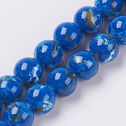 Sea Shell and Synthetic Turquoise Assembled Beads Strands, Round, Medium Blue, 10mm, Hole: 1.2mm, about 40pcs/strand, 15.5 inch(39.5cm)