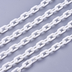 ABS Plastic Cable Chains, Oval, White, 13.5~14x8x2mm, 14.9 inch~15.35 inch(38~39cm)/strand
