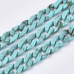 Mailles chaînes en acrylique à la main, style de pierres fines imitation, Couleur de deux tons, turquoise foncé, lien: 23.5x16.5x5.5 mm, environ 39.37 pouce (1 m)/fil