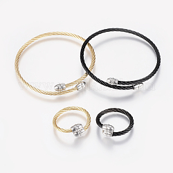 Kits de bijoux en 304 acier inoxydable, bracelets et anneaux réglables, couleur mixte, 2-1/8 pouces (55 mm), 18 mm