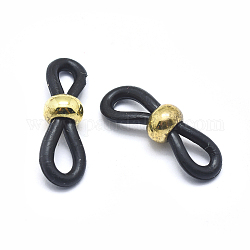 Portaocchiali ecologici, occhiali estremità ad anello in gomma, con accessori di ottone, nero, oro, 20x6mm, Foro: 2.5x5 mm