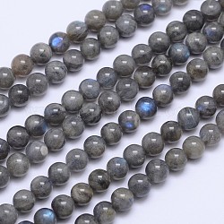 Chapelets de perles rondes en labradorite naturelle, 8mm, Trou: 1mm, Environ 48 pcs/chapelet, 15.5 pouce