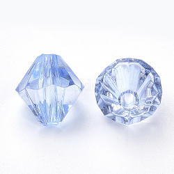 Transparente Acryl Perlen, Doppelkegel, hellstahlblau, 8x7.5 mm, Bohrung: 2 mm, ca. 2640 Stk. / 500 g