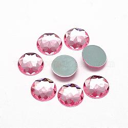Acryl Strass Cabochons flach zurück, facettiert, Boden versilbert, halbrund / Dome, rosa, 8x3 mm