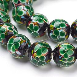 Fatti a mano fiore interiore perle di vetro fili, tondo, verde, 12mm, foro: 2mm, 30pcs/filo, 12.3 pollice