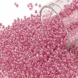 TOHO Round Seed Beads, Japanese Seed Beads, (987) Inside Color Crystal/Pink Lined, 11/0, 2.2mm, Hole: 0.8mm, about 1110pcs/10g