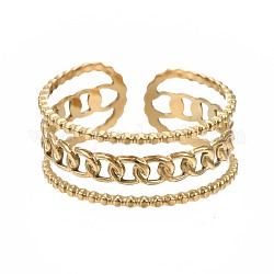 304 anello per polsino aperto con catena barbazzale in acciaio inossidabile, grosso anello cavo per le donne, oro, misura degli stati uniti 7 1/4 (17.5mm)