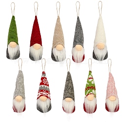 10 個 2 スタイルの布顔のないクリスマス gnome 人形のペンダントの装飾  クリスマスツリーの吊り下げオーナメント  ミックスカラー  215~235mm  5個/スタイル