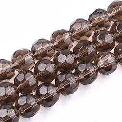 Glass Beads Strands, Faceted, Round, Coffee, 10mm, Hole: 1.5mm, about 13 inch/strand, about 34pcs/strand