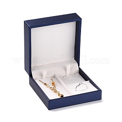Boîte à bijoux en cuir pu, Pour pendentif, boîte d'emballage bague et bracelet, carrée, bleu moyen, 9x9x4.5 cm