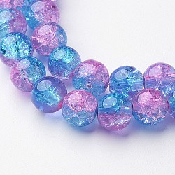 Perle di vetro craquelé rosa/blu da 31~32 pollice, fiore interno, tondo, circa 106pcs/filo, 8mm di diametro, foro : about 1mm