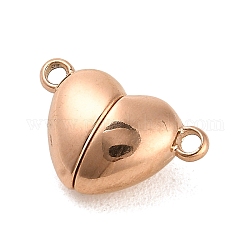 Cierres magnéticos de 304 acero inoxidable, corazón, oro rosa, 10.5x17x6.5mm, agujero: 1.5 mm