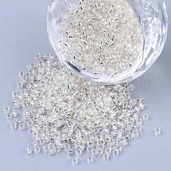 Perlas de cilindro de vidrio, abalorios de la semilla, plata forrada, agujero redondo, blanco cremoso, 1.5~2x1~2mm, agujero: 0.8 mm, aproximamente 8000 unidades / bolsa, aproximamente 85~95 g / bolsa