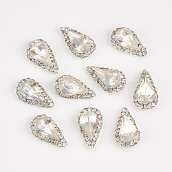 Alloy Rhinestone Cabochons, Nail Art Decoration Accessories, teardrop, Silver Color Plated, Crystal AB, 12x7x4mm